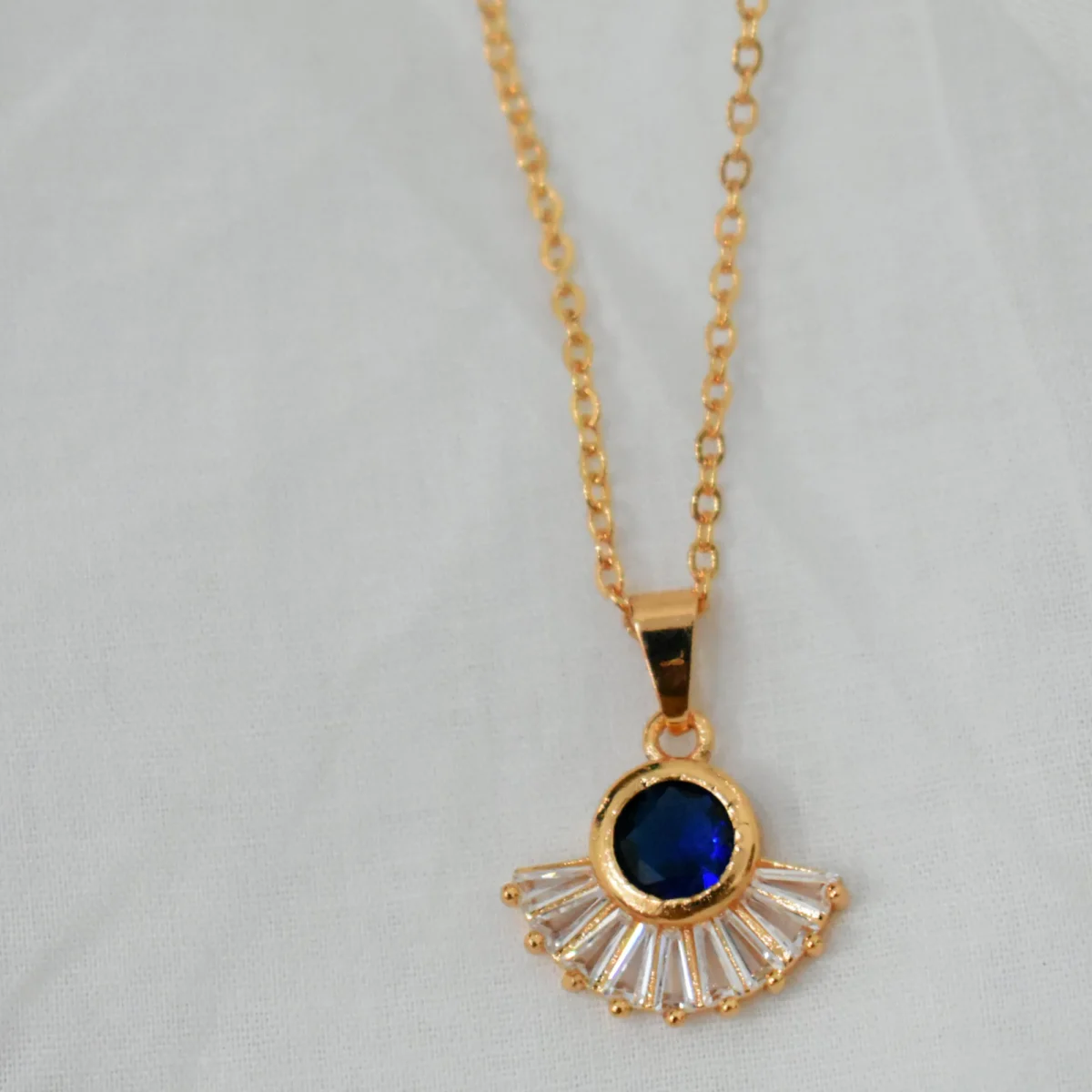 Timeless Navy Blue Fan Pendant – Elegant Jewelry for Girls/Women